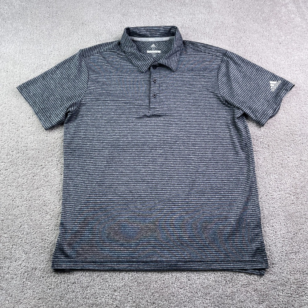 Adidas Polo Shirt Mens Medium Grey Feeder Striped Golf Performance Activewear